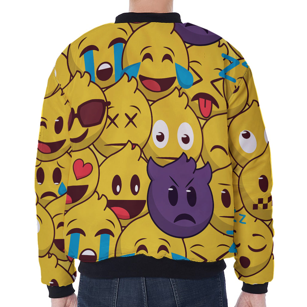 Cute Emoji Pattern Print Zip Sleeve Bomber Jacket
