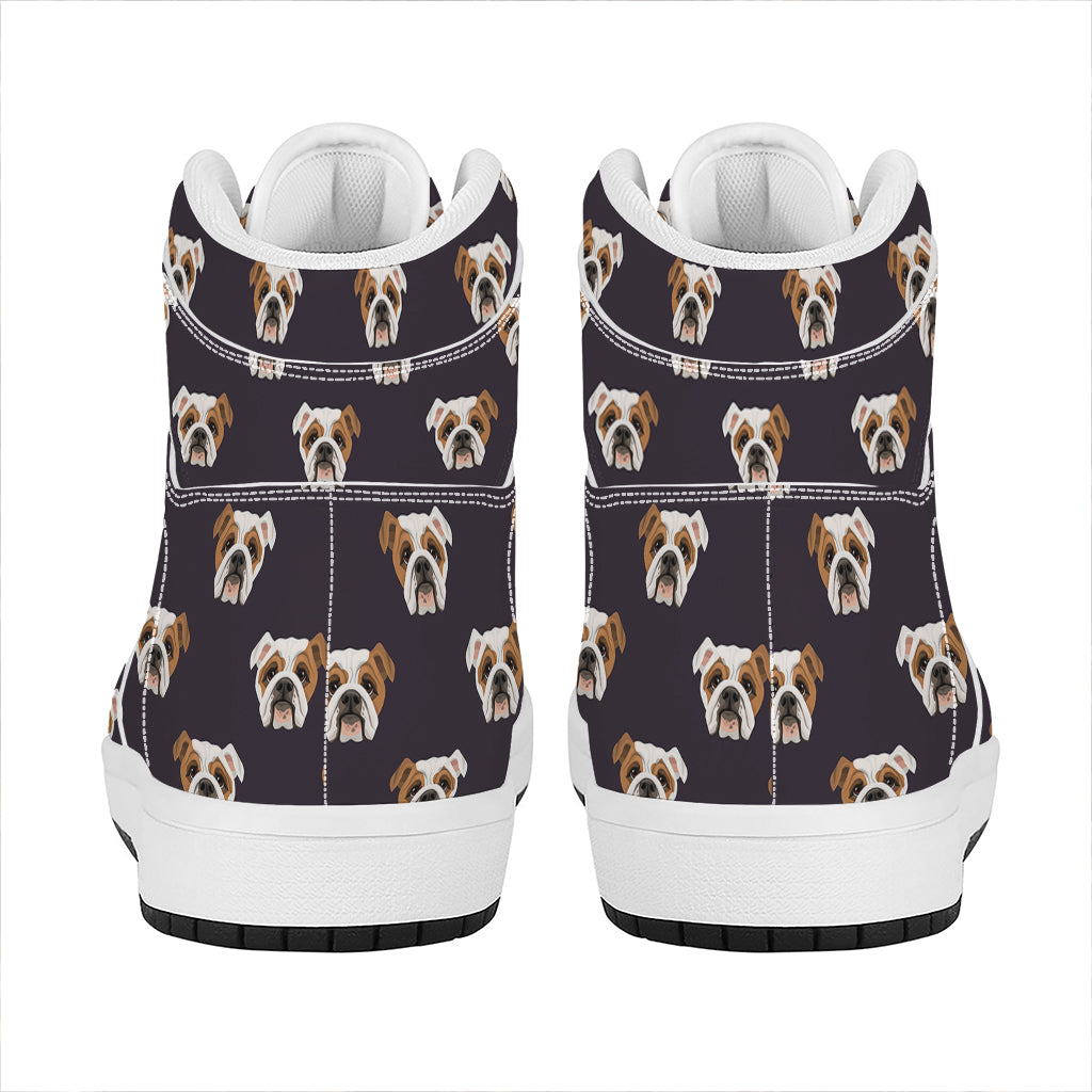 Cute English Bulldog Pattern Print High Top Leather Sneakers