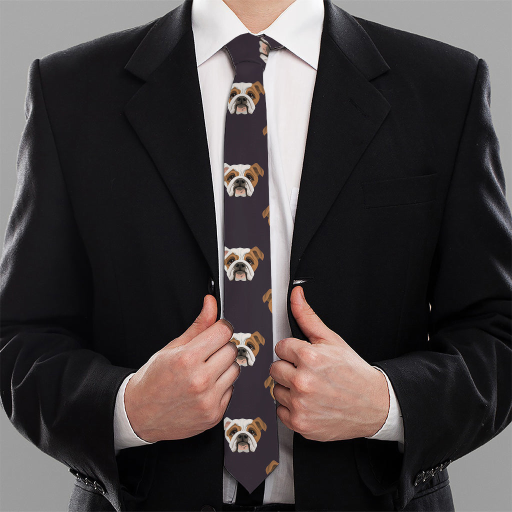 Cute English Bulldog Pattern Print Necktie