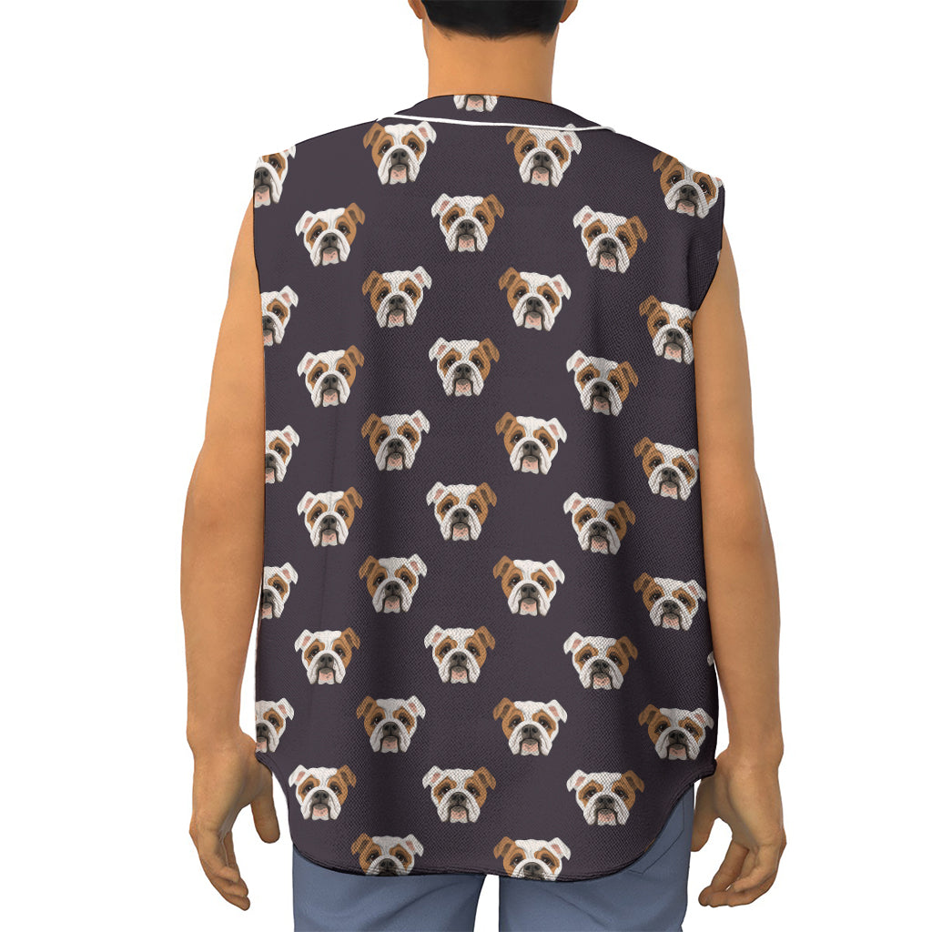 Cute English Bulldog Pattern Print Sleeveless Baseball Jersey