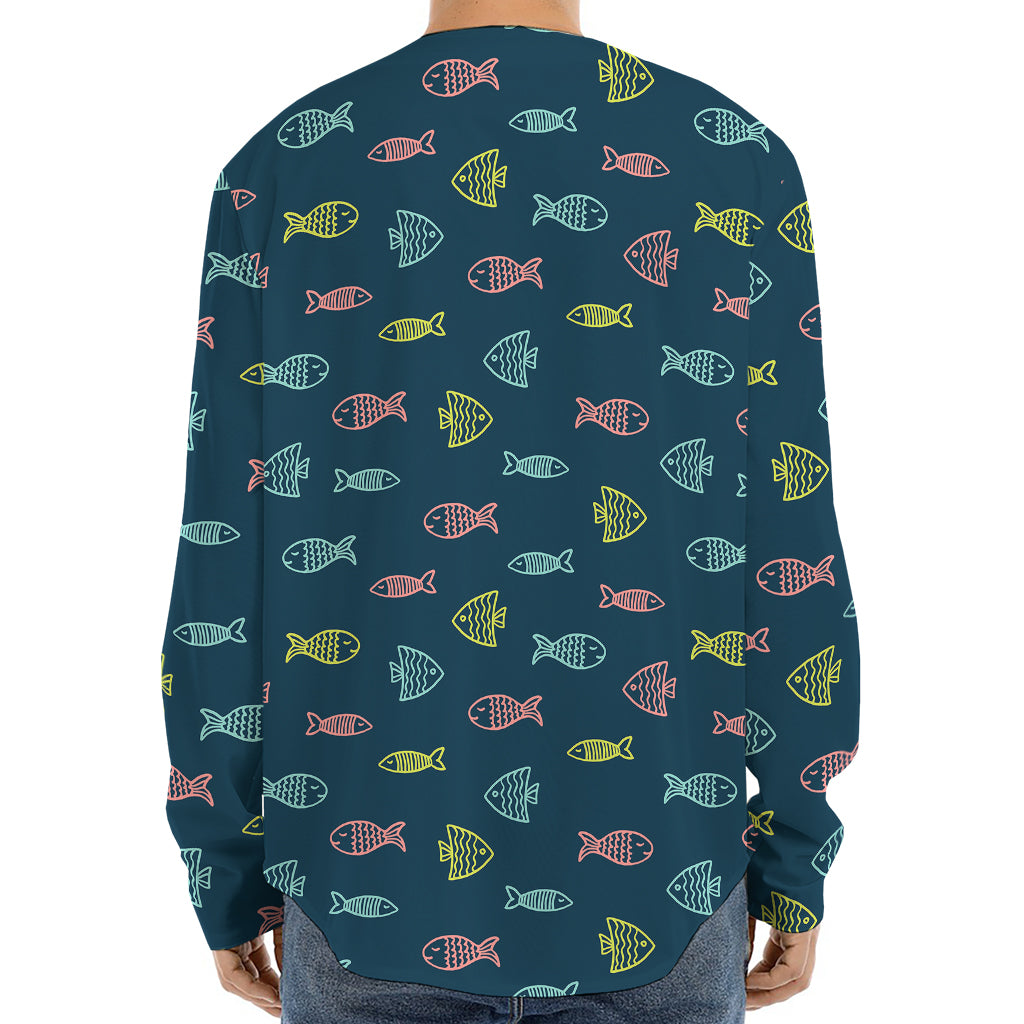Cute Fish Pattern Print Long Sleeve Baseball Jersey