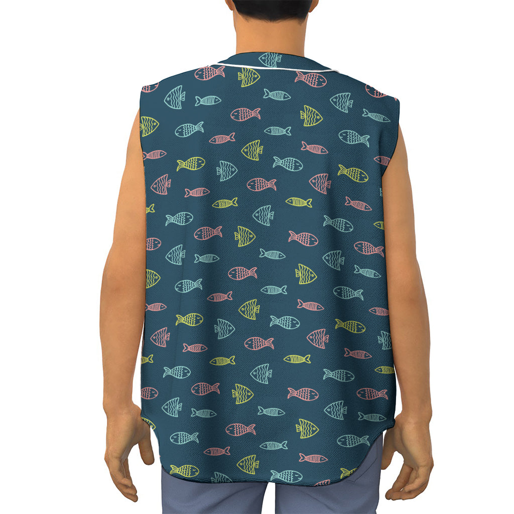 Cute Fish Pattern Print Sleeveless Baseball Jersey