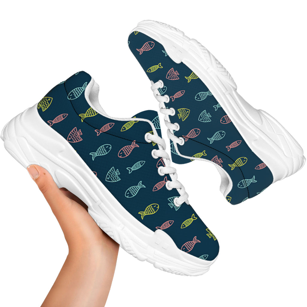 Cute Fish Pattern Print White Chunky Shoes