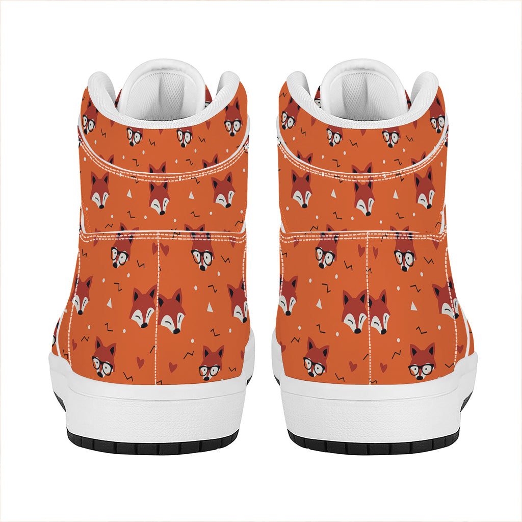 Cute Fox Pattern Print High Top Leather Sneakers