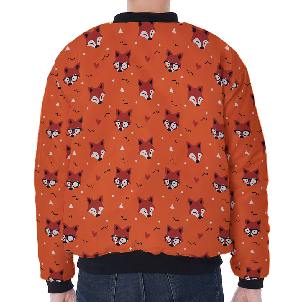 Cute Fox Pattern Print Zip Sleeve Bomber Jacket