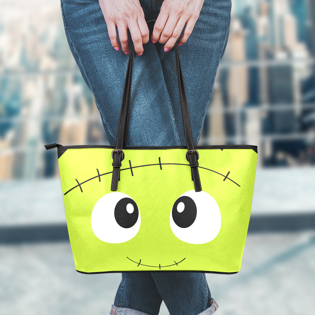 Cute Frankenstein Face Print Leather Tote Bag