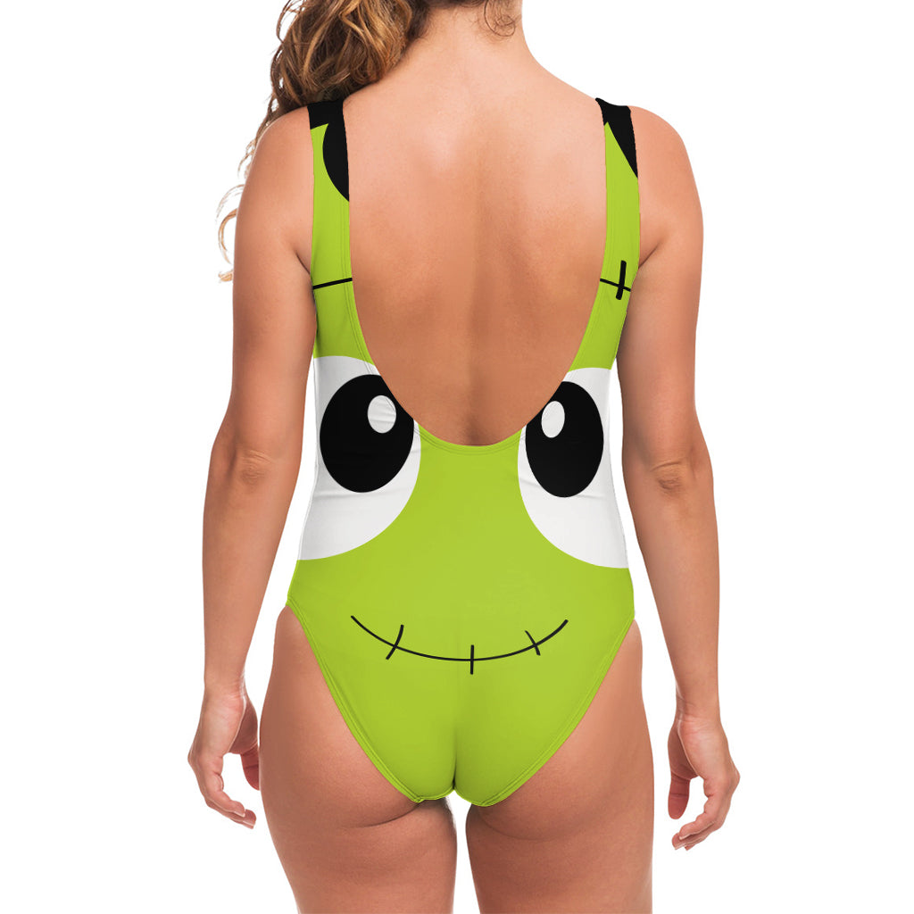 Cute Frankenstein Face Print One Piece Swimsuit