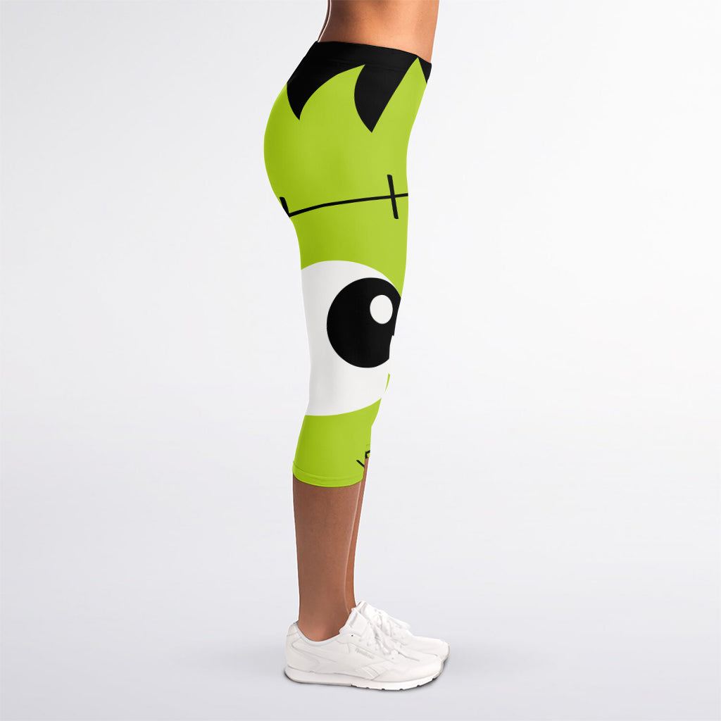 Cute Frankenstein Face Print Women's Capri Leggings