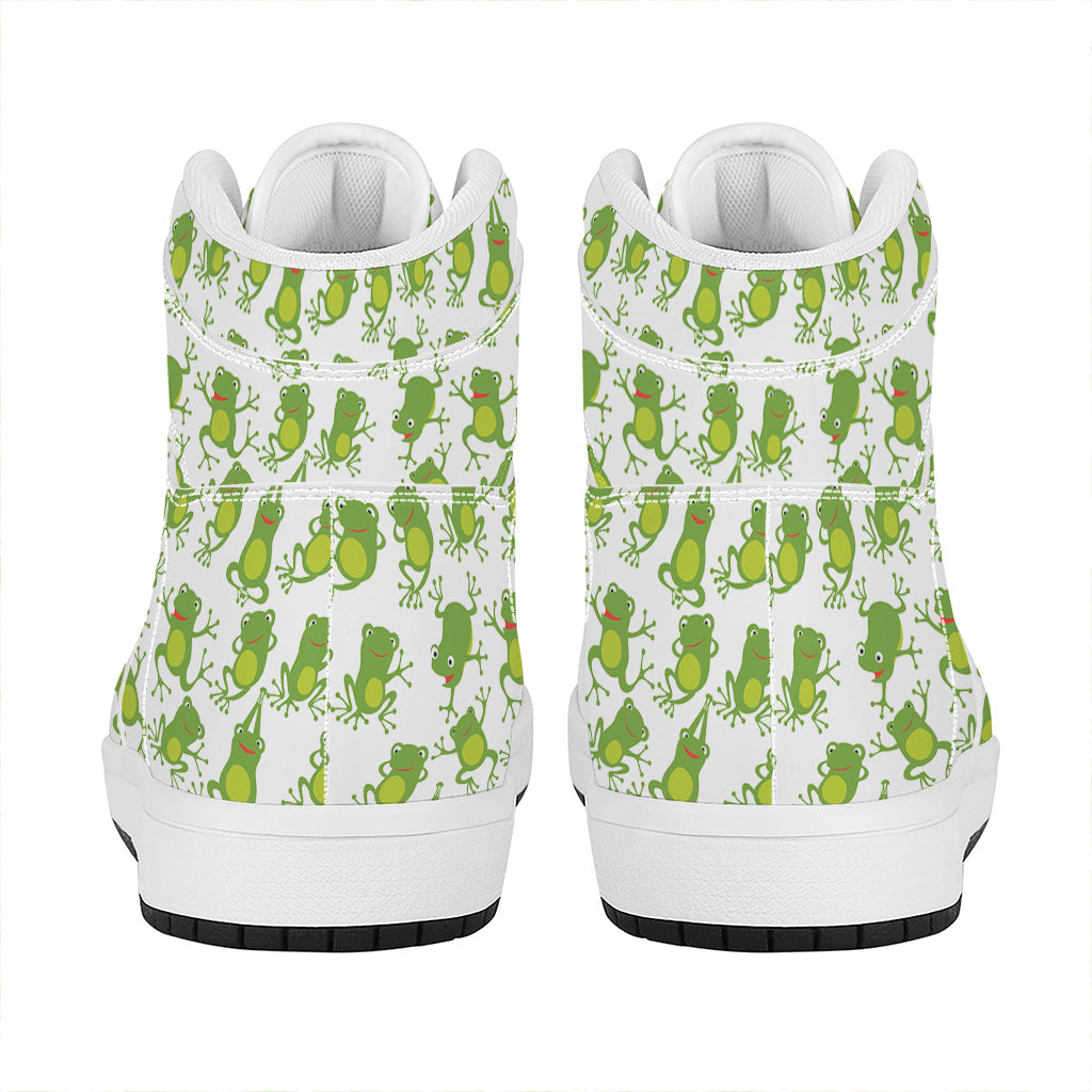 Cute Frog Pattern Print High Top Leather Sneakers