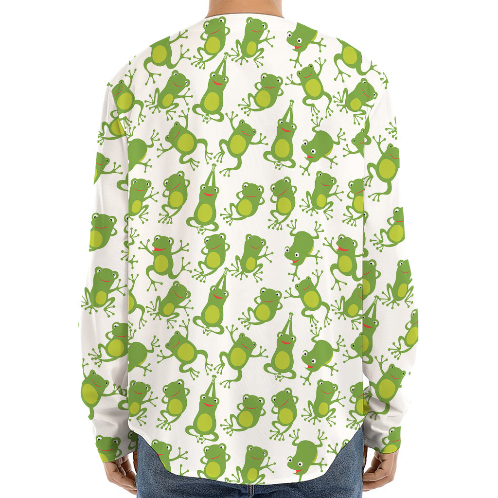Cute Frog Pattern Print Long Sleeve Baseball Jersey