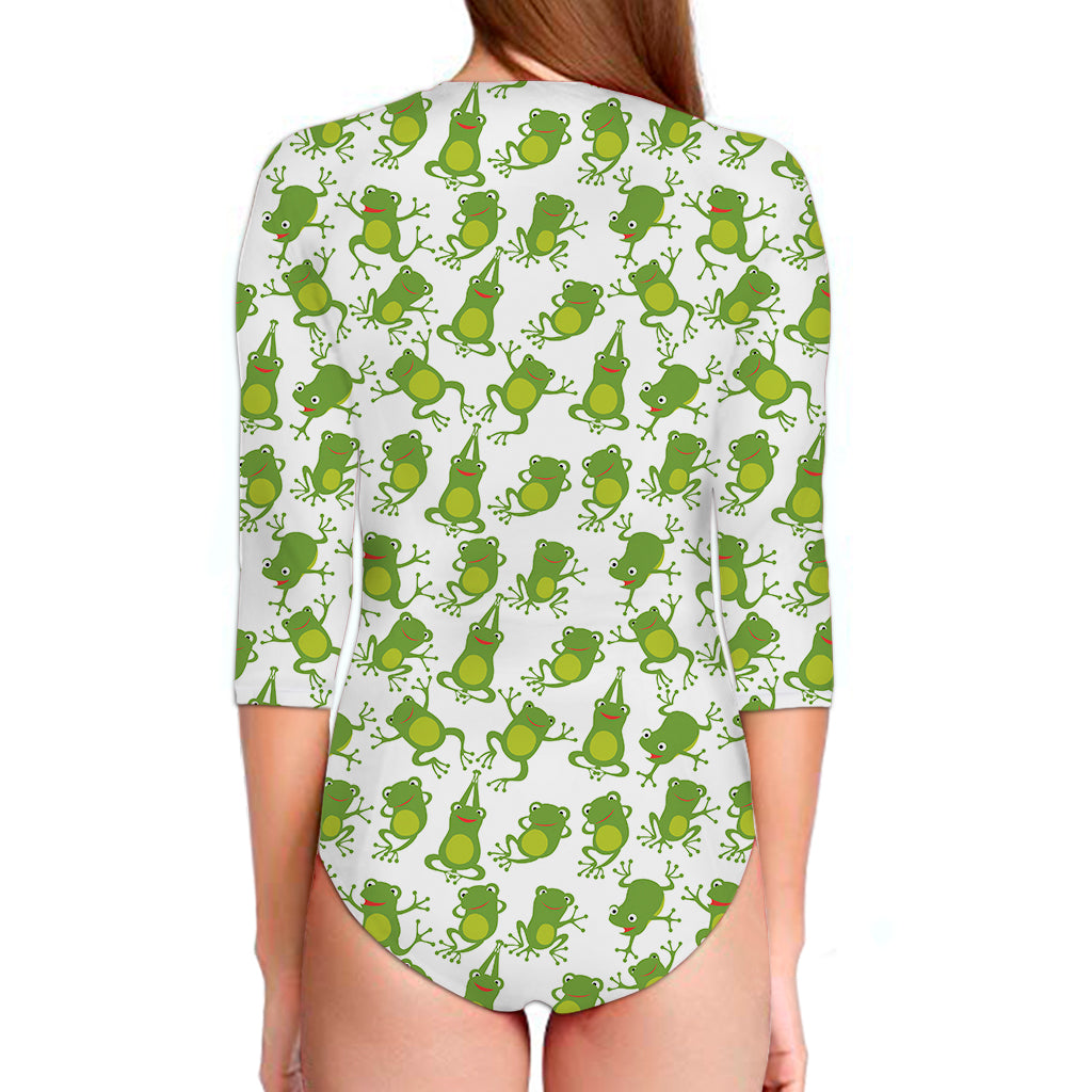 Cute Frog Pattern Print Long Sleeve Swimsuit
