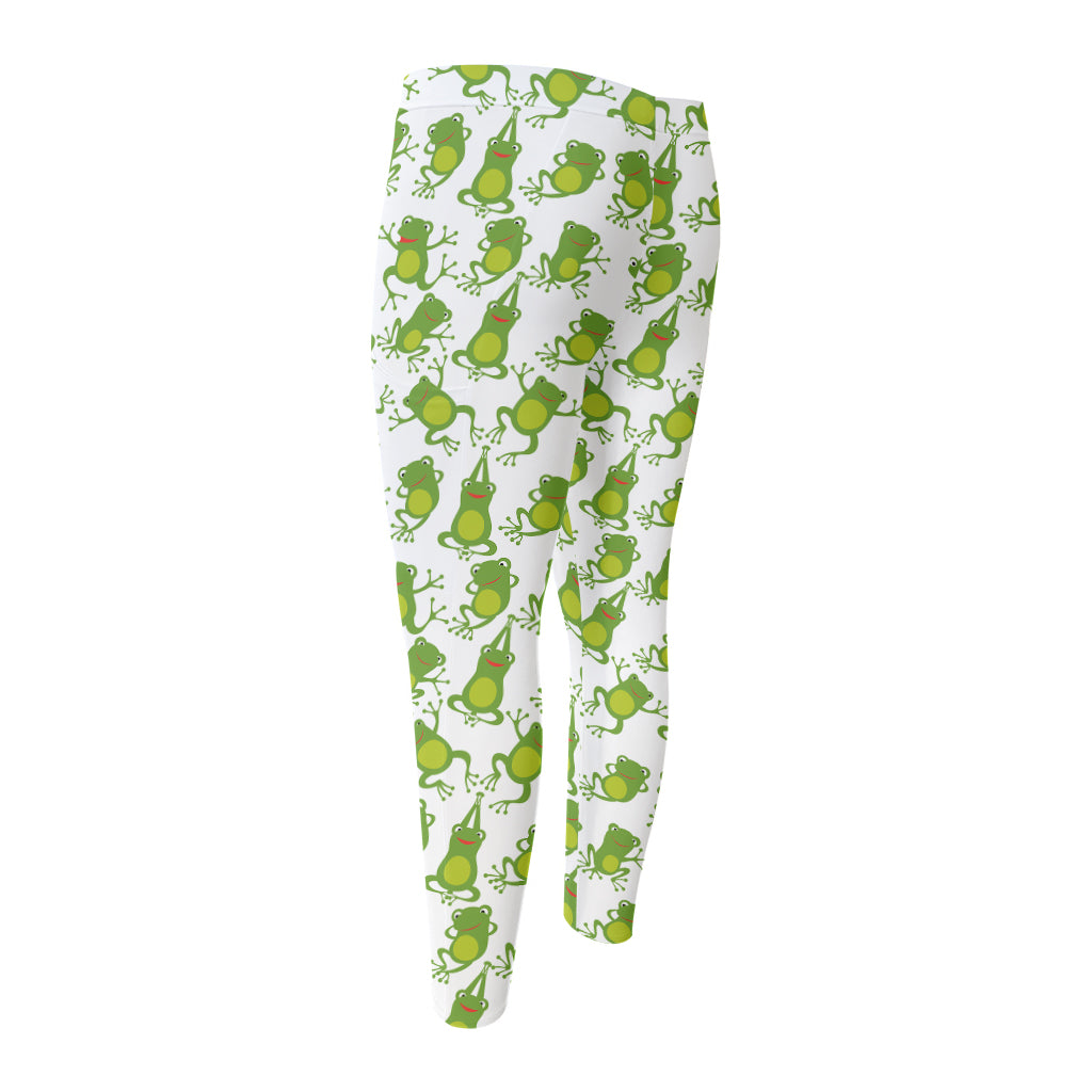 Cute Frog Pattern Print Men's Compression Pants