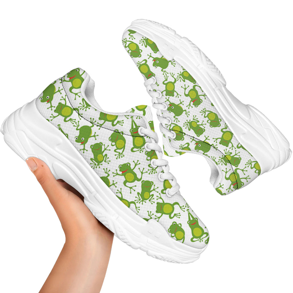 Cute Frog Pattern Print White Chunky Shoes