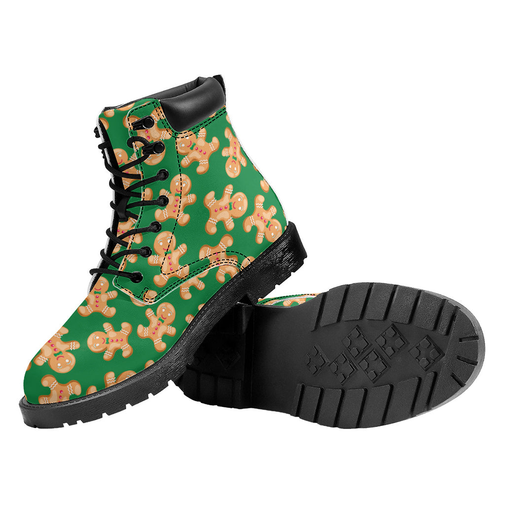 Cute Gingerbread Man Pattern Print Work Boots