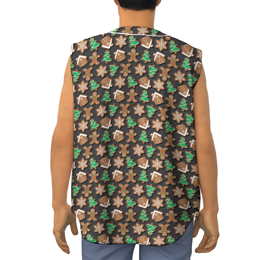 Cute Gingerbread Pattern Print Sleeveless Baseball Jersey