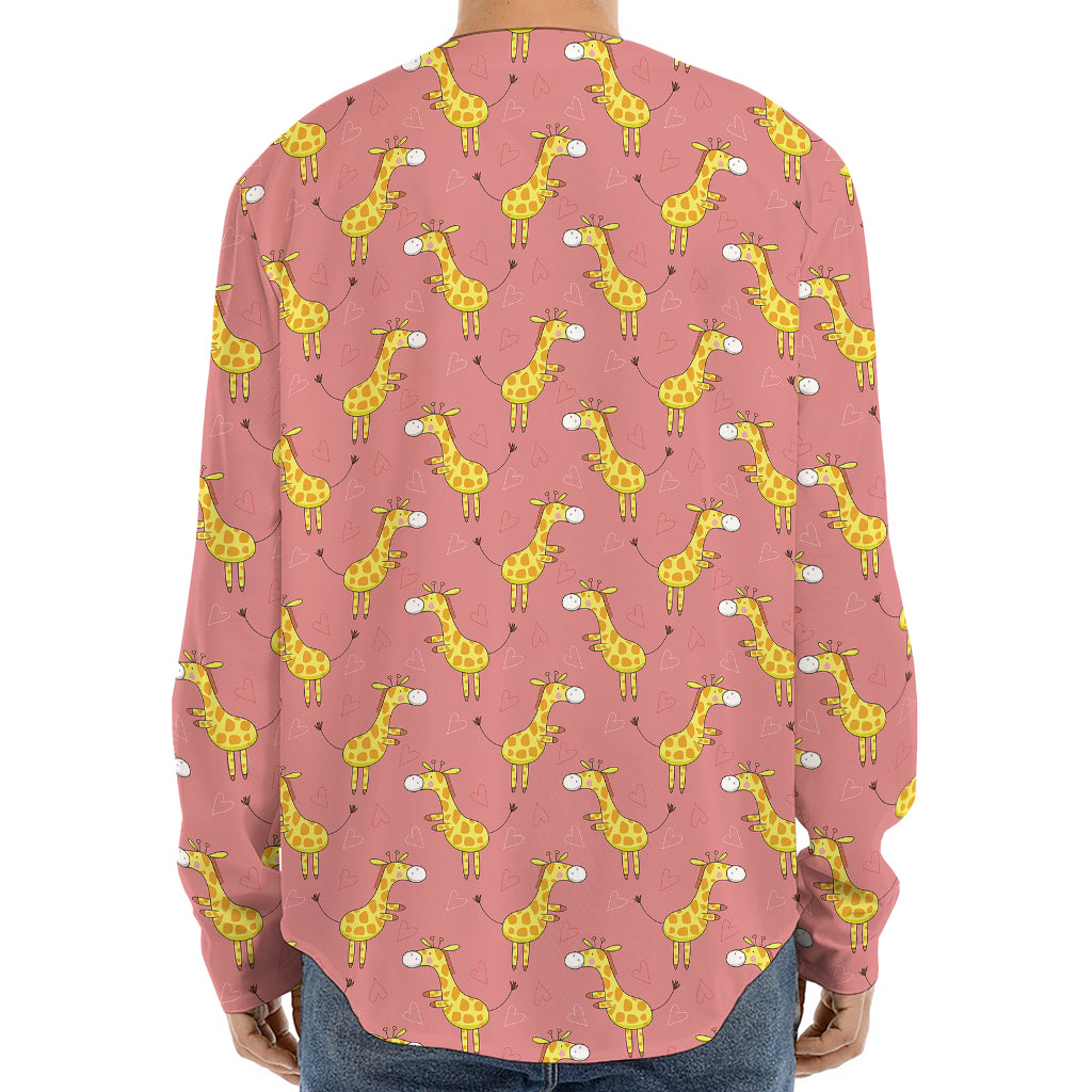 Cute Giraffe Pattern Print Long Sleeve Baseball Jersey