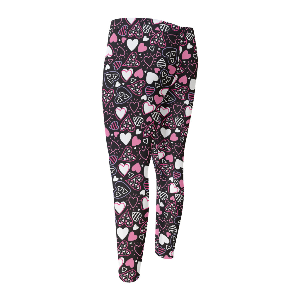 Cute Girly Heart Pattern Print Men's Compression Pants