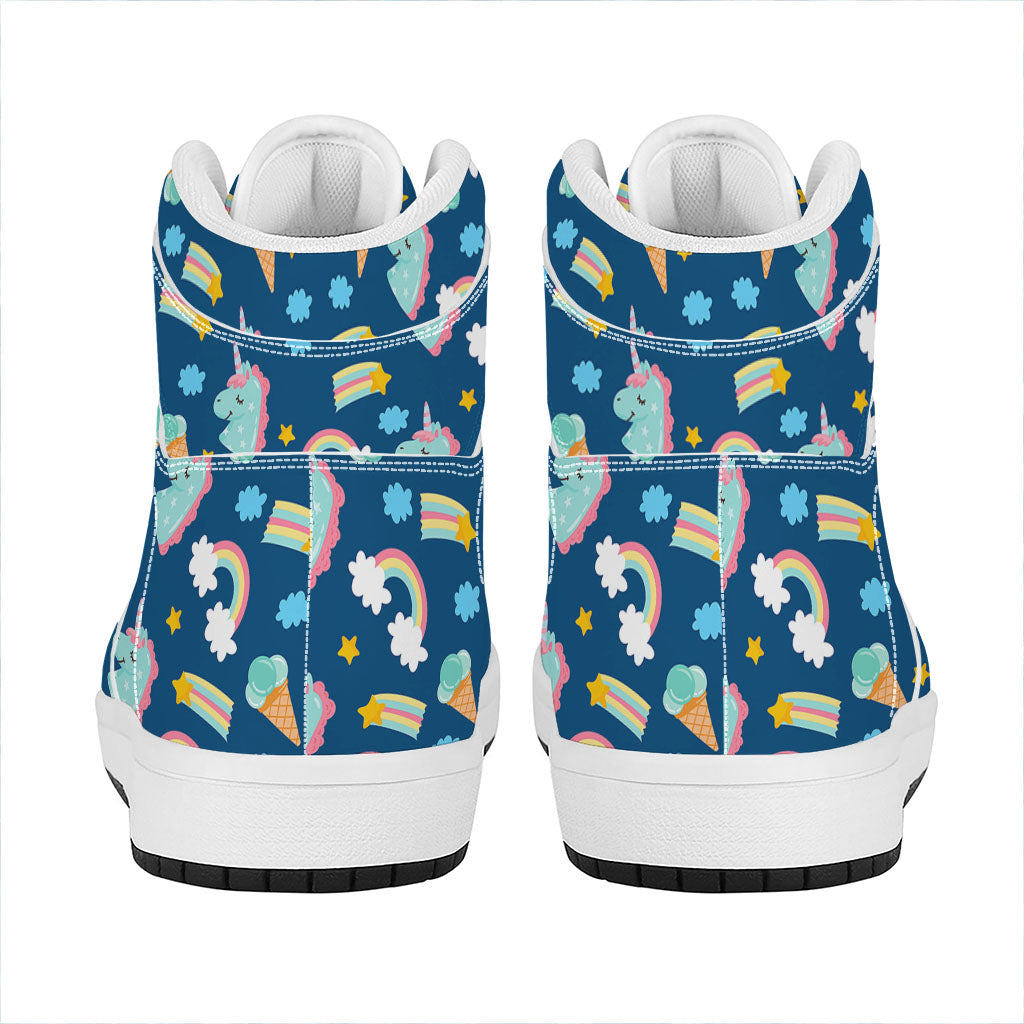 Cute Girly Unicorn Pattern Print High Top Leather Sneakers