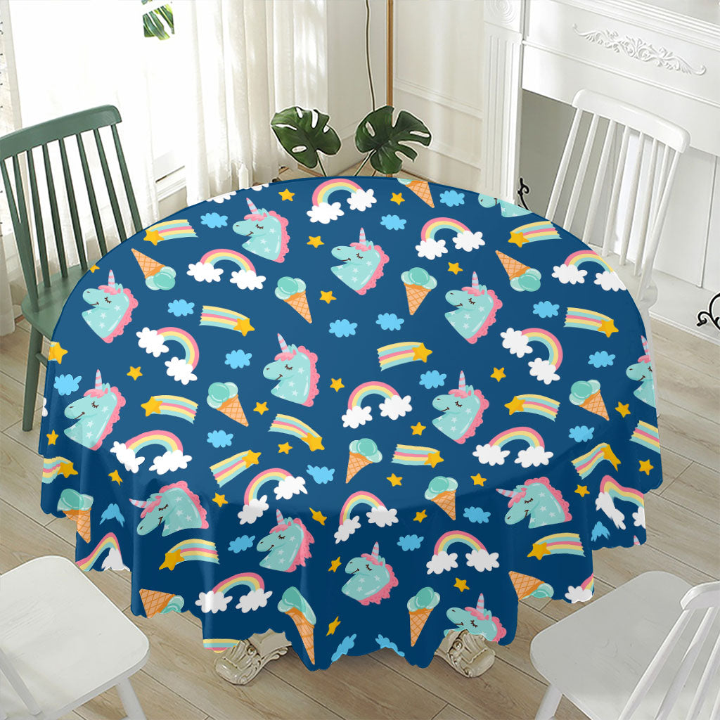 Cute Girly Unicorn Pattern Print Waterproof Round Tablecloth