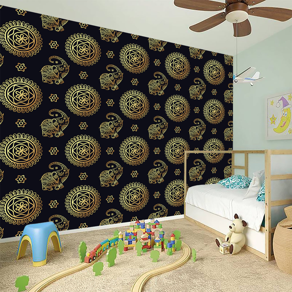 Cute Gold Boho Elephant Pattern Print Wall Sticker