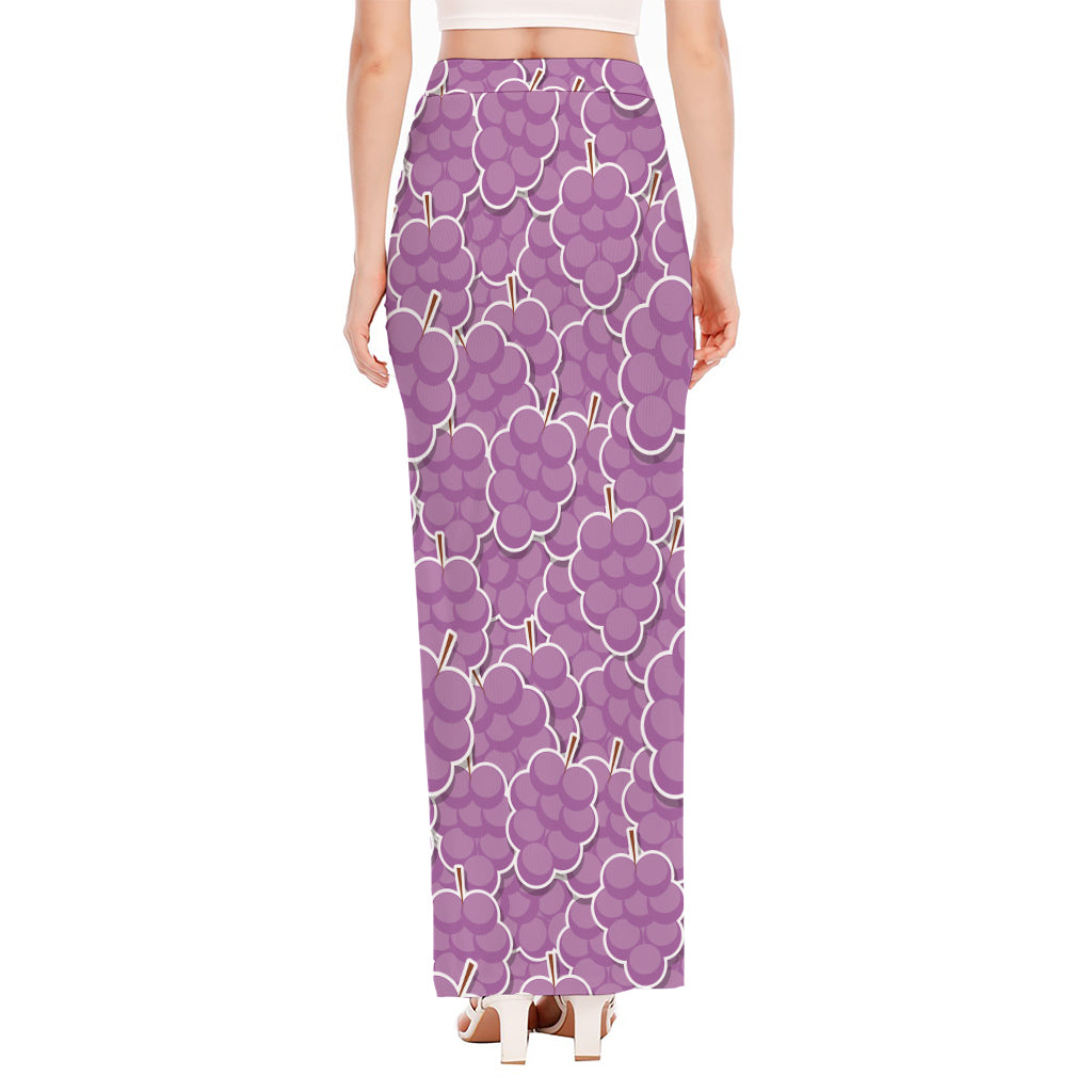 Cute Grape Pattern Print High Slit Maxi Skirt