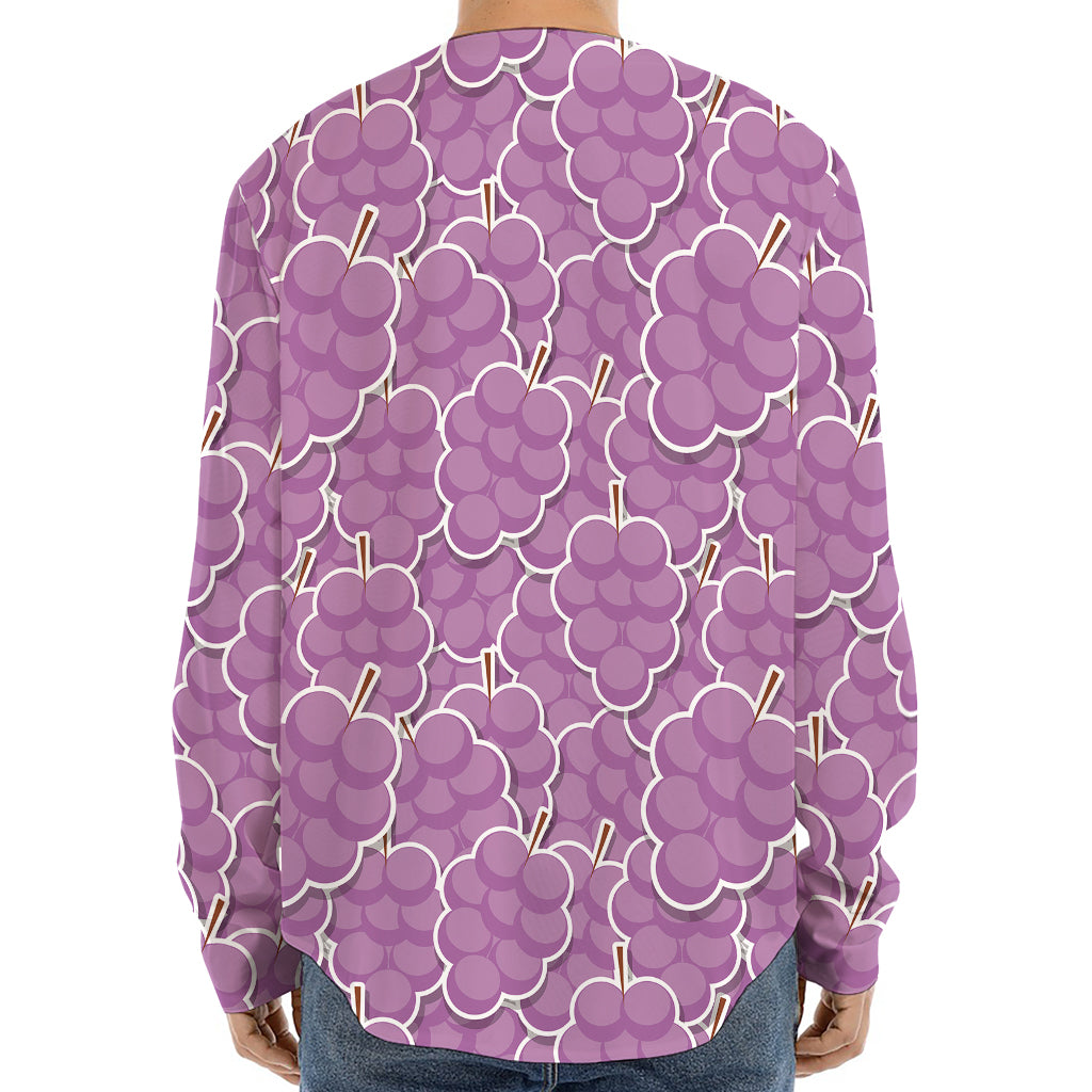 Cute Grape Pattern Print Long Sleeve Baseball Jersey