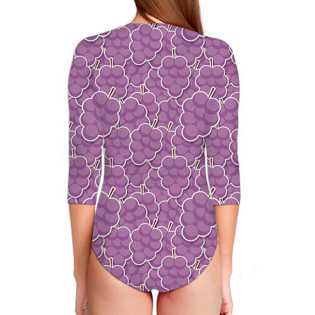 Cute Grape Pattern Print Long Sleeve Swimsuit