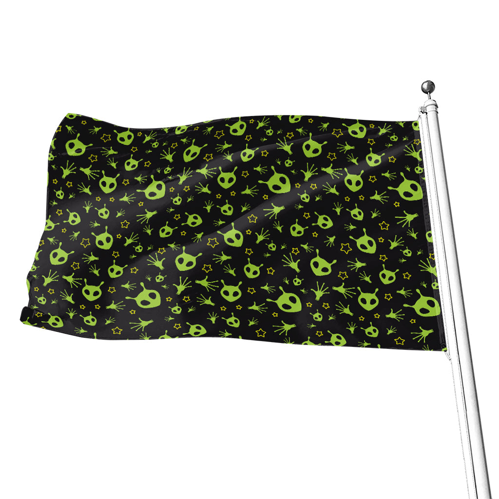 Cute Green Alien Pattern Print Flag