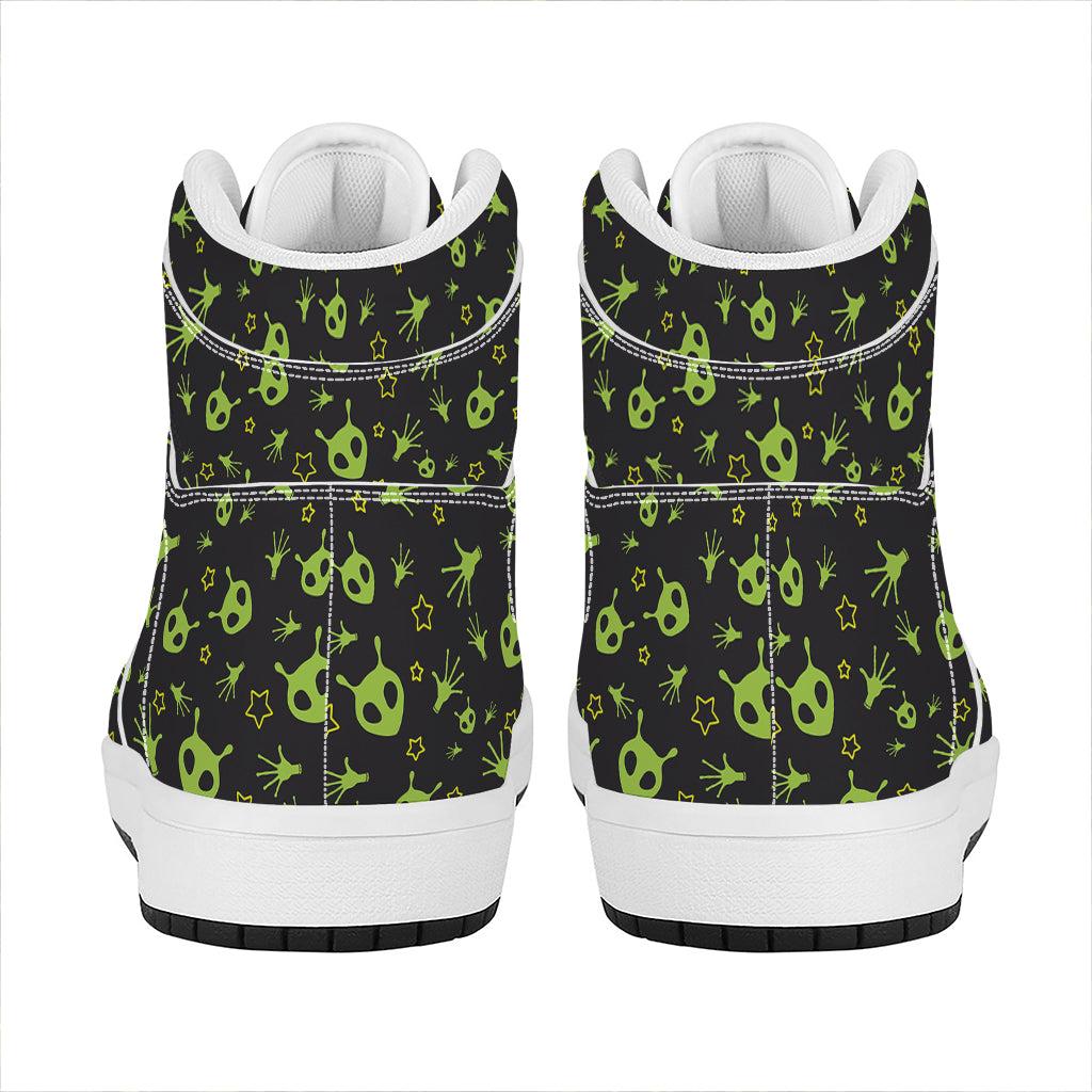 Cute Green Alien Pattern Print High Top Leather Sneakers