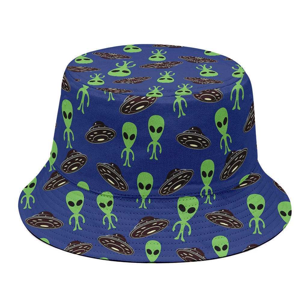 Cute Green Alien UFO Print Bucket Hat