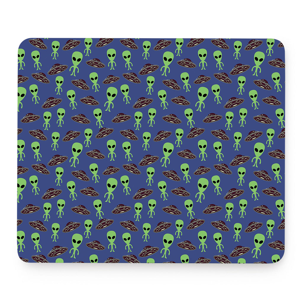 Cute Green Alien UFO Print Mouse Pad