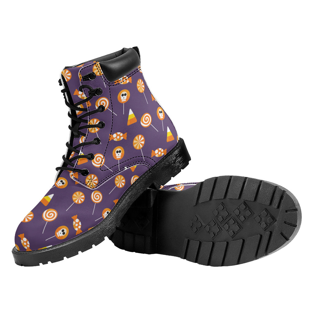 Cute Halloween Candy Pattern Print Work Boots