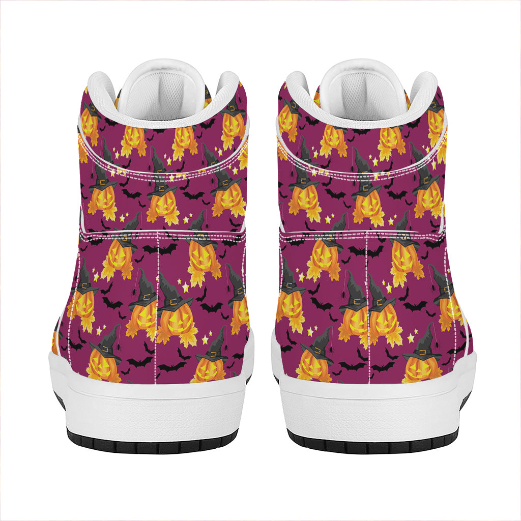 Cute Halloween Pumpkin Witch Print High Top Leather Sneakers