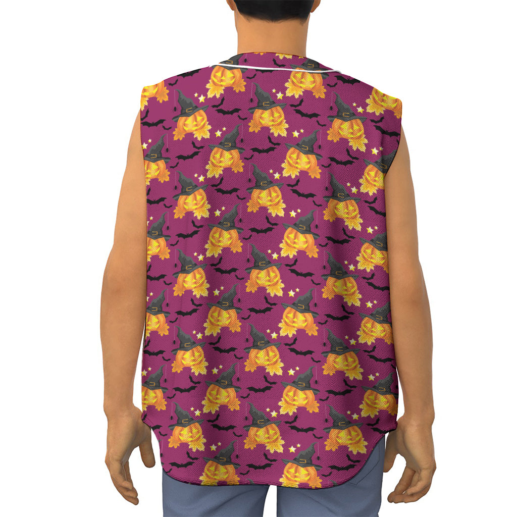 Cute Halloween Pumpkin Witch Print Sleeveless Baseball Jersey