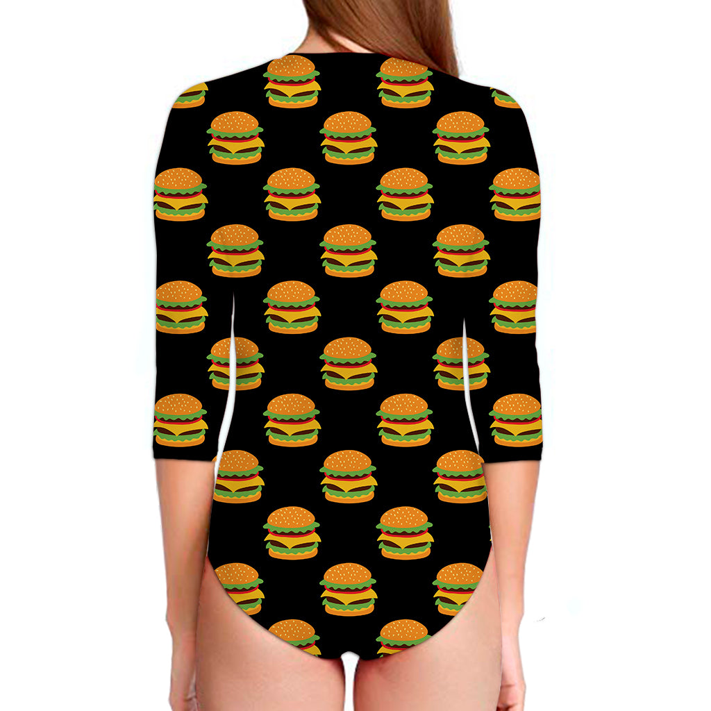 Cute Hamburger Pattern Print Long Sleeve Swimsuit