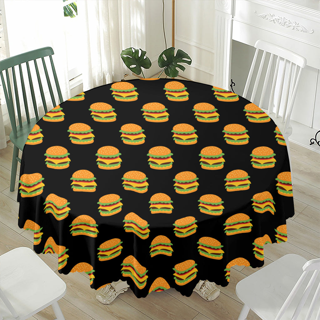Cute Hamburger Pattern Print Waterproof Round Tablecloth