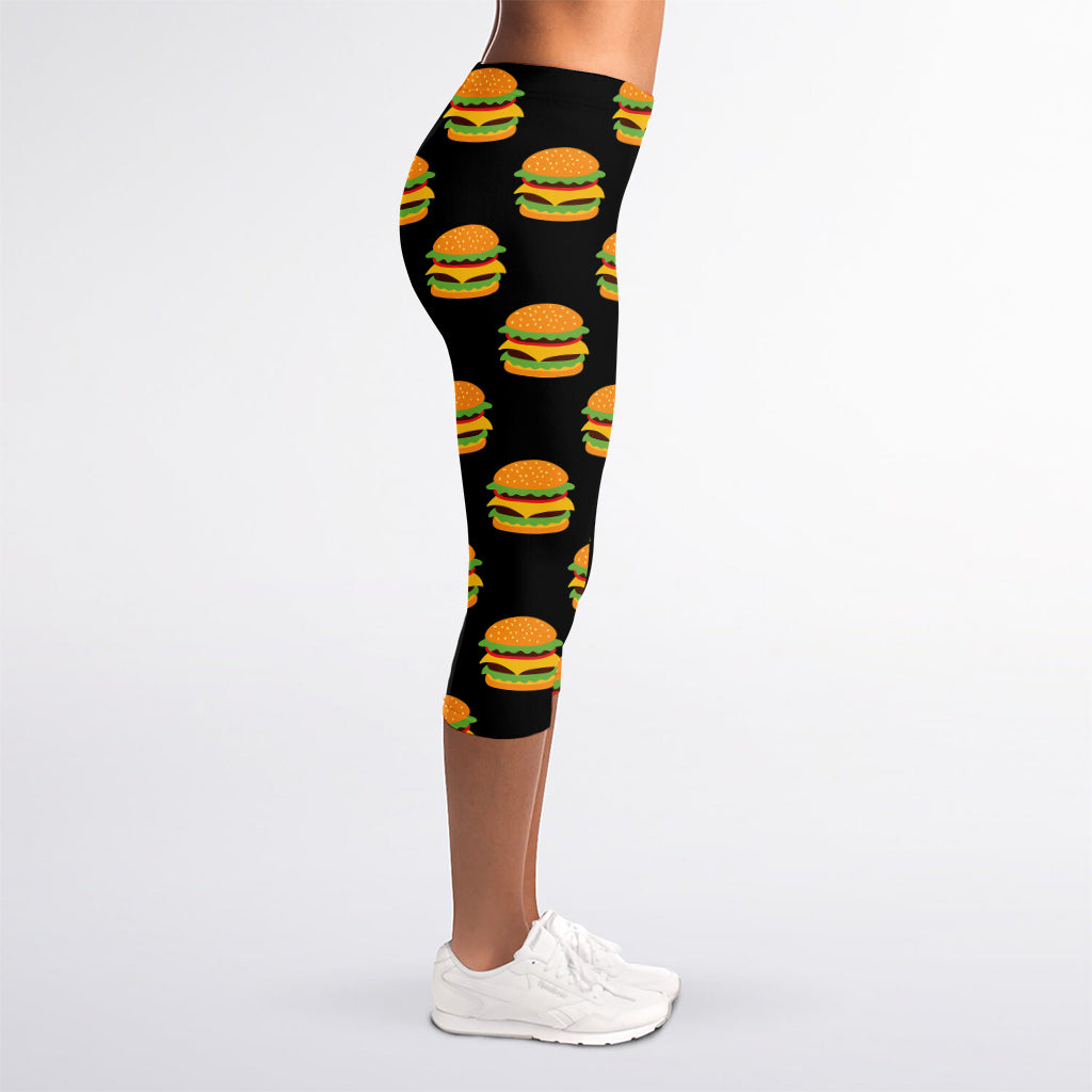 Cute Hamburger Pattern Print Women's Capri Leggings