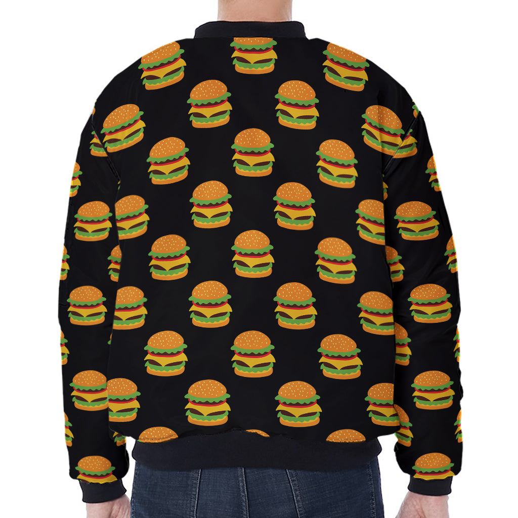 Cute Hamburger Pattern Print Zip Sleeve Bomber Jacket