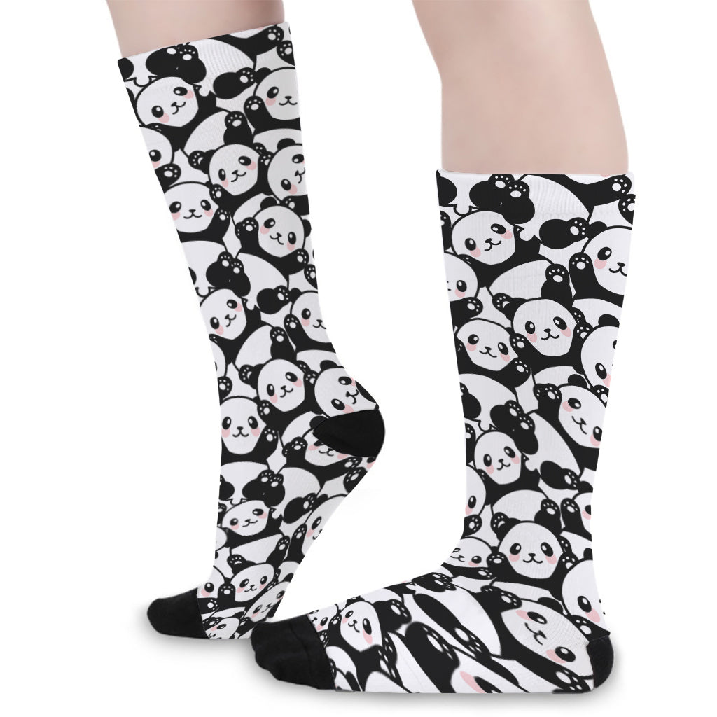 Cute Happy Panda Pattern Print Long Socks