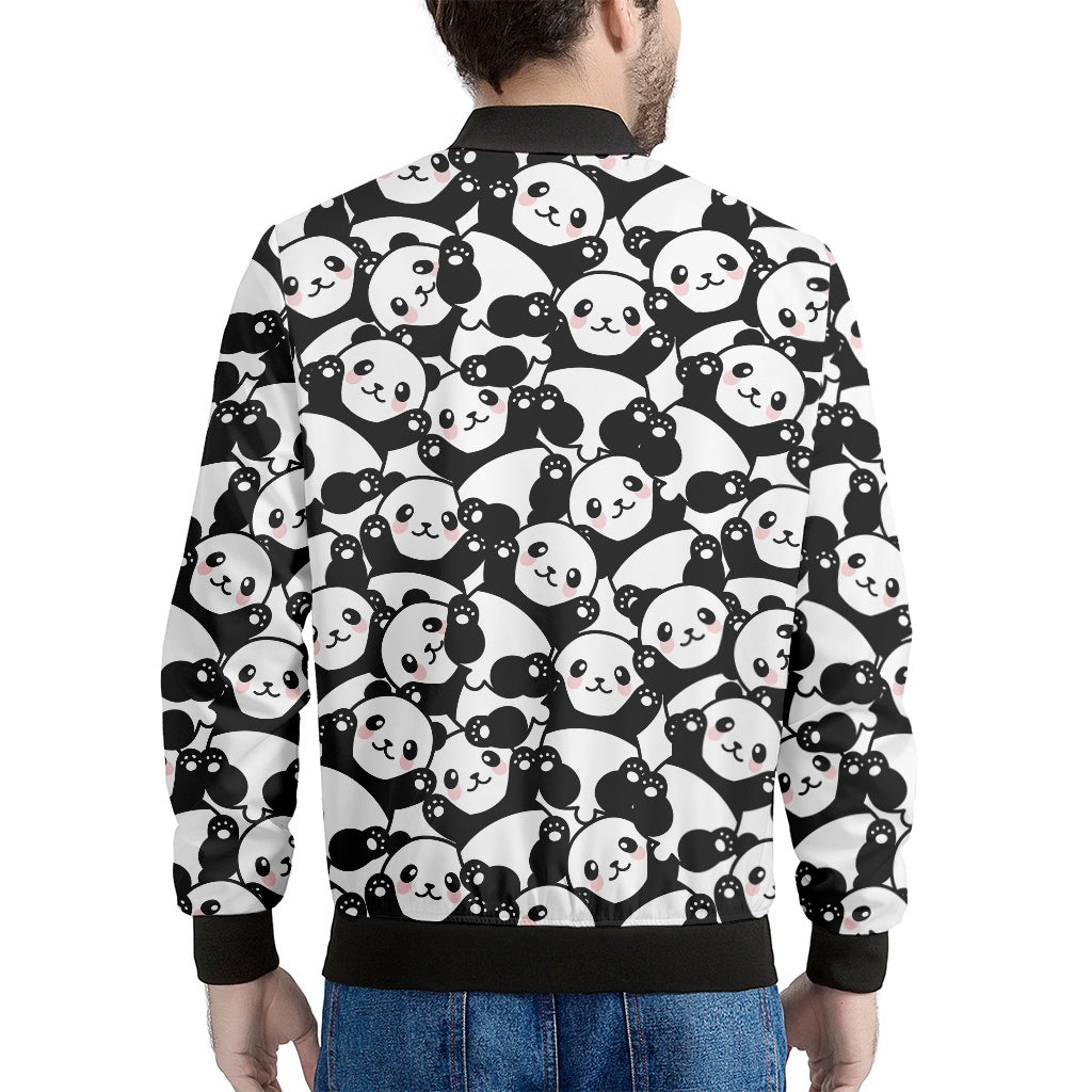 Cute Happy Panda Pattern Print Men's Bomber Jacket