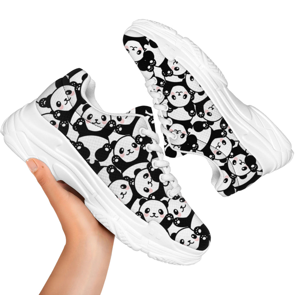 Cute Happy Panda Pattern Print White Chunky Shoes