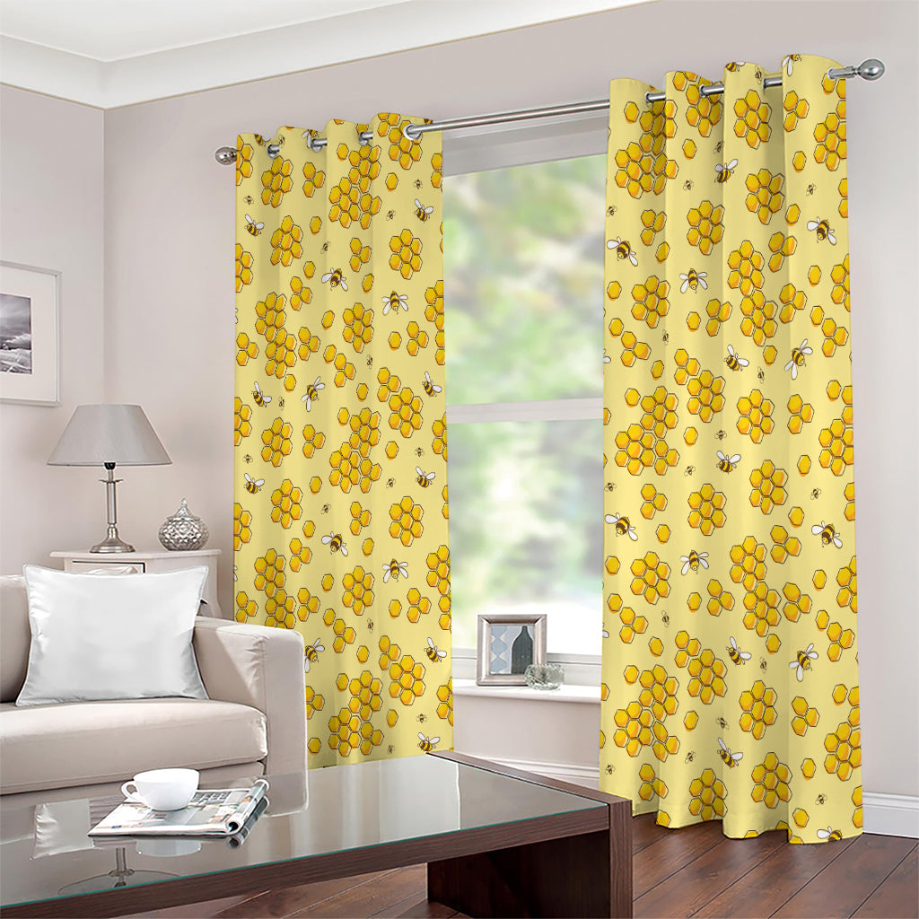 Cute Honey Bee Pattern Print Extra Wide Grommet Curtains