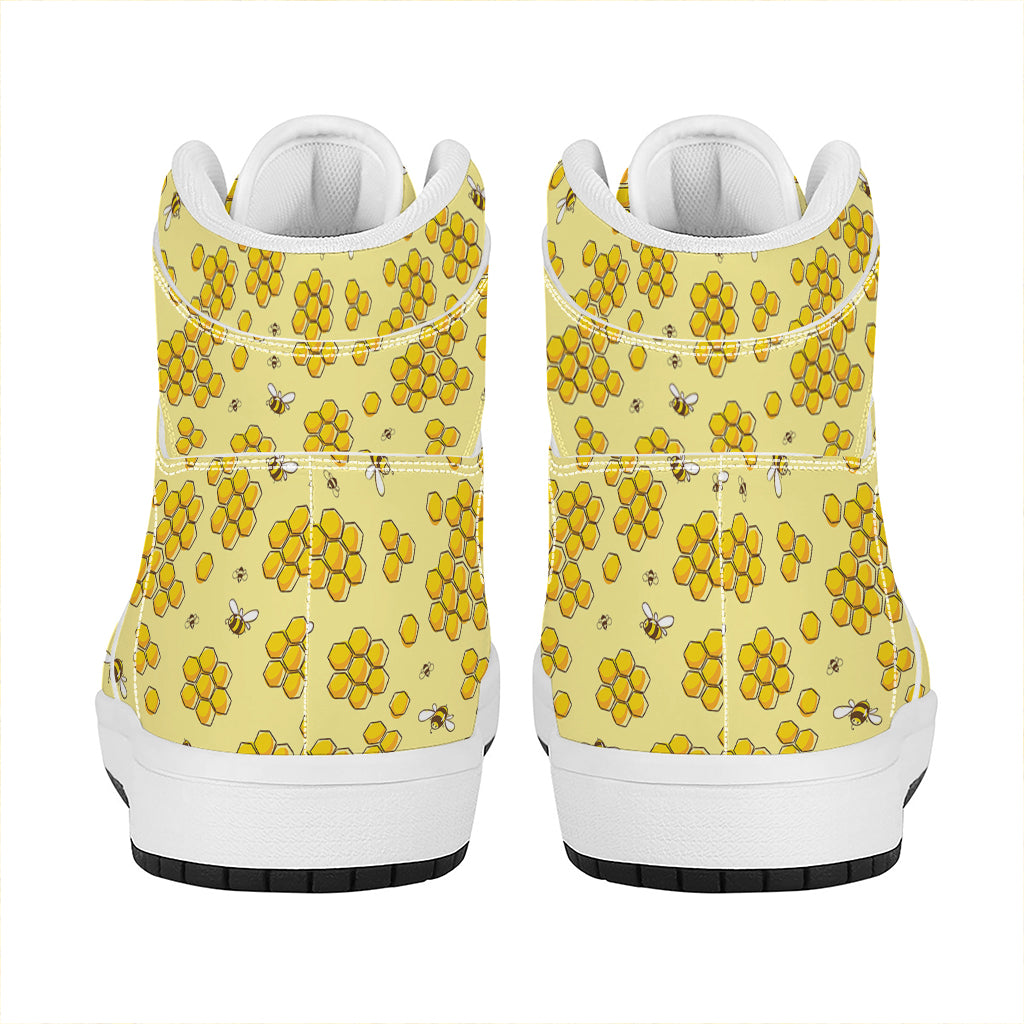Cute Honey Bee Pattern Print High Top Leather Sneakers