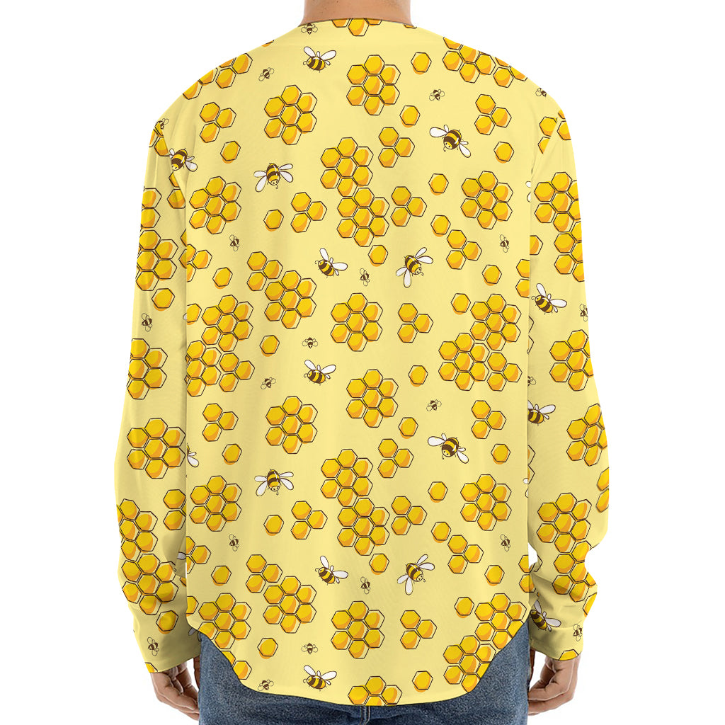 Cute Honey Bee Pattern Print Long Sleeve Baseball Jersey