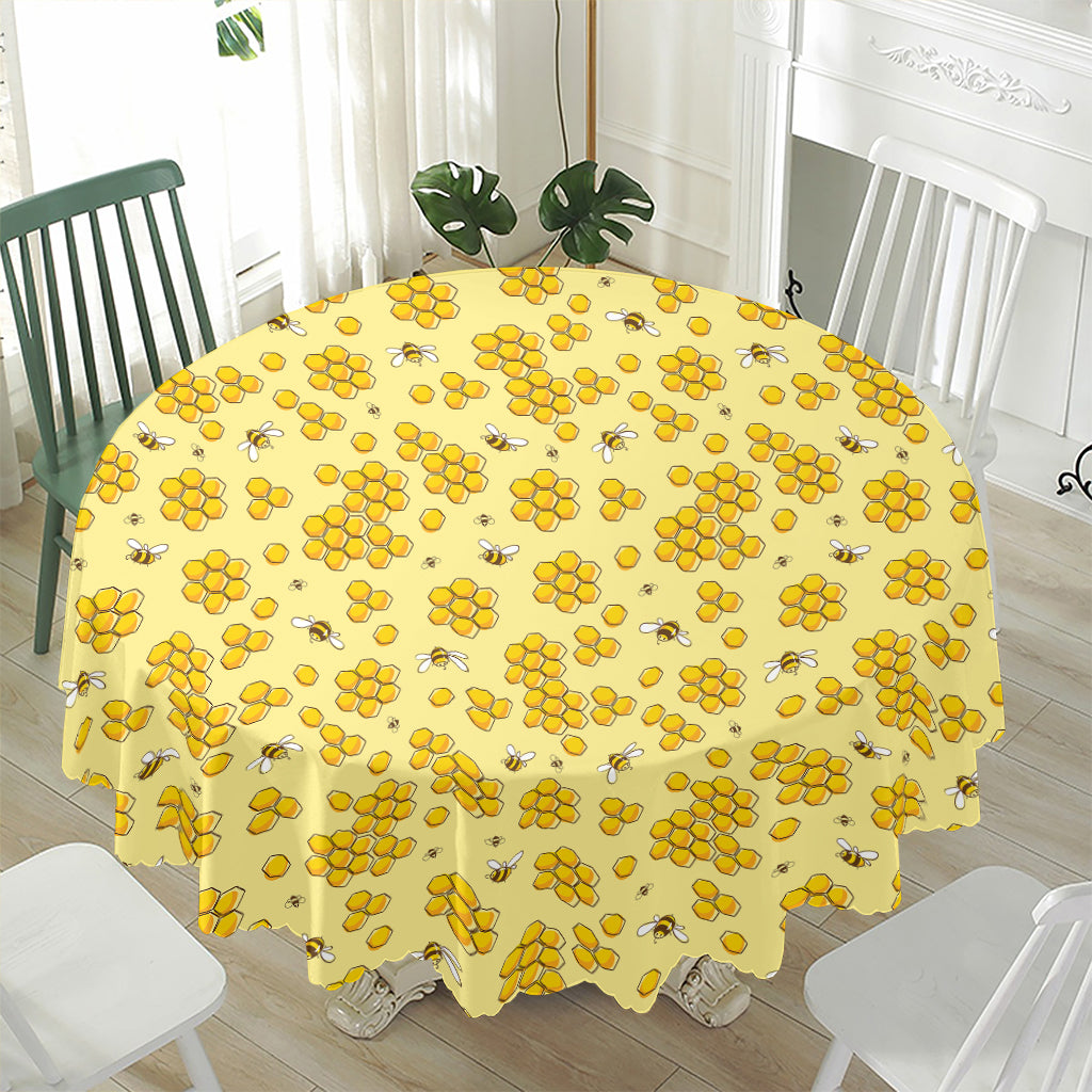 Cute Honey Bee Pattern Print Waterproof Round Tablecloth