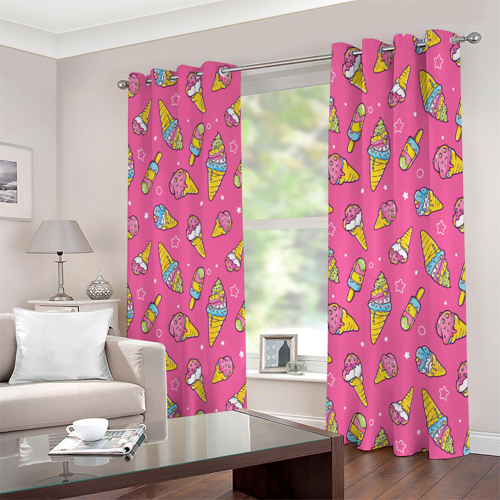 Cute Ice Cream Pattern Print Extra Wide Grommet Curtains