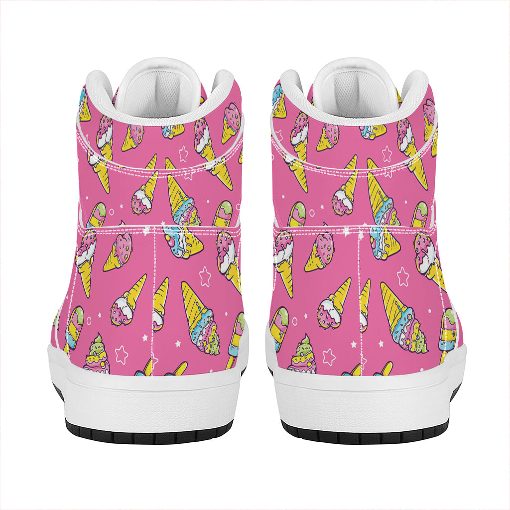 Cute Ice Cream Pattern Print High Top Leather Sneakers
