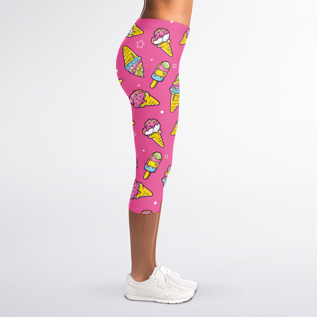 Cute Ice Cream Pattern Print Women's Capri Leggings