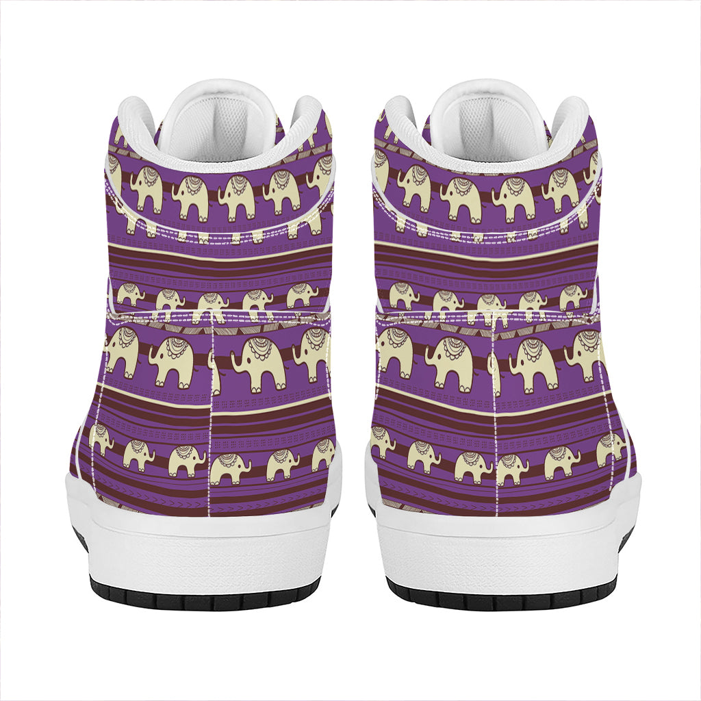 Cute Indian Tribal Elephant Print High Top Leather Sneakers