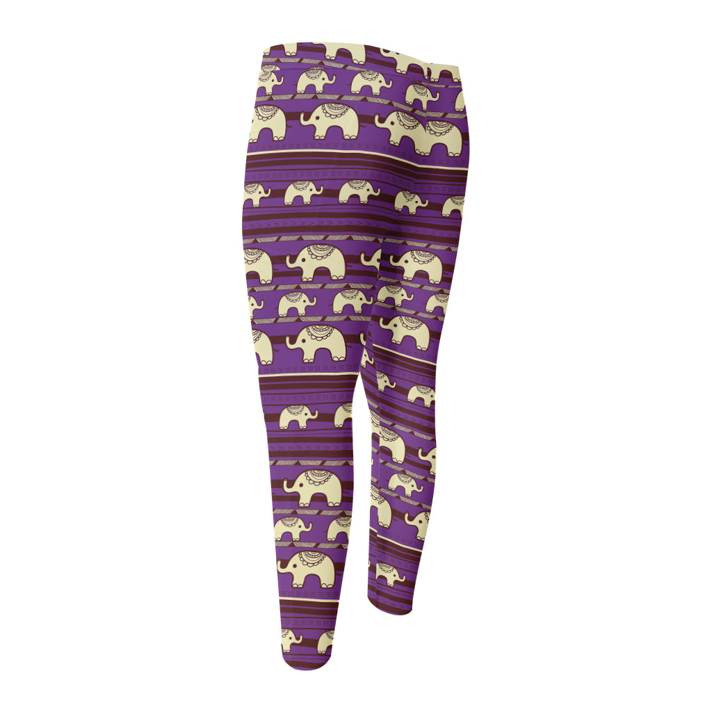 Cute Indian Tribal Elephant Print Men's Compression Pants